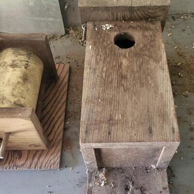 2 "IN NEED OF CARE" WOOD BIRD HOUSES