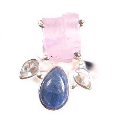 Sterling Quartz & Kyanite Ring, Size 7.5