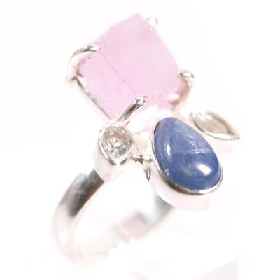 Sterling Quartz & Kyanite Ring, Size 7.5