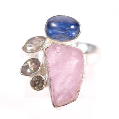 Sterling Quartz & Sapphire Ring, Size 8.5