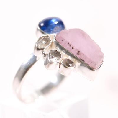 Sterling Quartz & Sapphire Ring, Size 8.5