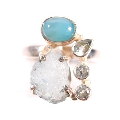 Sterling Quartz & Topaz Ring, Size 8.5