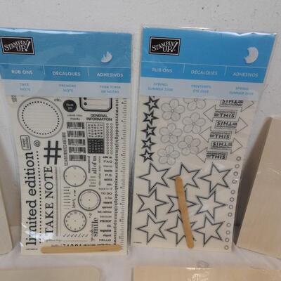 6 pc Crafting Lot: 4 Wooden Frames & 2 Sets of Rub-On decals Stampin' Up! - New