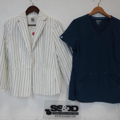Ann Klein Striped Jacket, White/Black-Size S, Scrubstar Top, Blue, Size S-New
