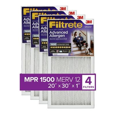 Pack of 4 Filtrete 20x30x1 Filters, HVAC Furnace Air Filter, 1500 MPR - New