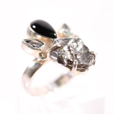 AS IS- Sterling Meteorite & Topaz Ring