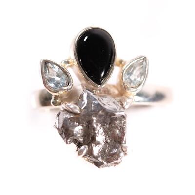 AS IS- Sterling Meteorite & Topaz Ring