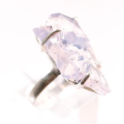 Sterling Raw Pink Quartz Ring, Size 7