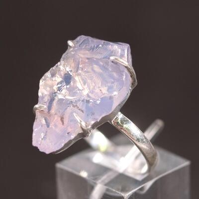 Sterling Raw Pink Quartz Ring, Size 7