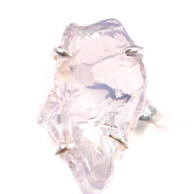 Sterling Raw Pink Quartz Ring, Size 7
