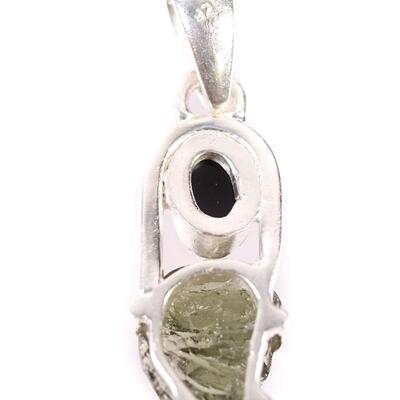 2 PC Sterling Moldavite & Shungite Pendant and Ring, Size 9