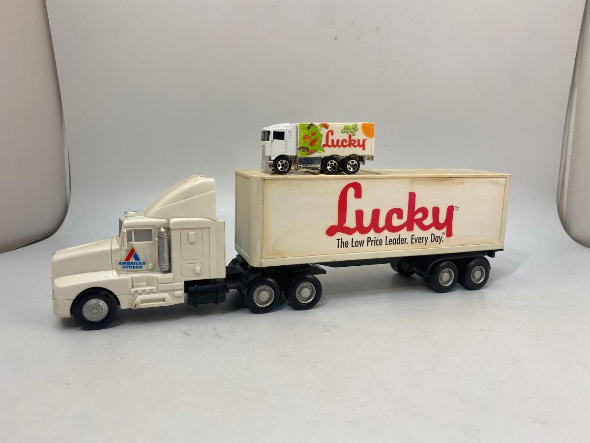 Pair of Lucky Grocery Store Die Cast Delivery Semi Box Trucks Vintage ...