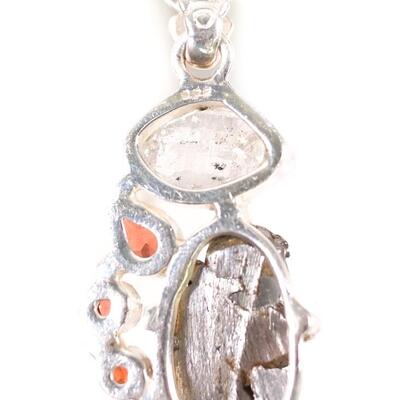 2 Pc Sterling Quartz, Meteorite & Garnet Ring and Pendant, Size 9