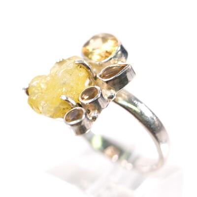 2 PC Sterling Citrine & Yellow Topaz Pendant and Ring, Size 9.25