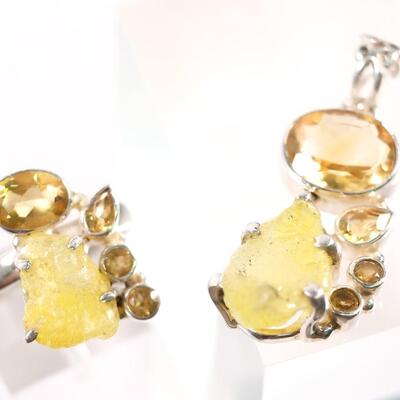 2 PC Sterling Citrine & Yellow Topaz Pendant and Ring, Size 9.25