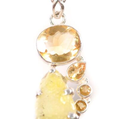2 PC Sterling Citrine & Yellow Topaz Pendant and Ring, Size 9.25