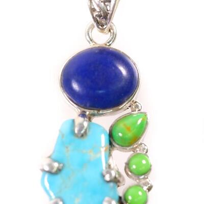 2 PC Sterling Turquoise, Gaspeite and Lapis Pendant & Ring, Size 6