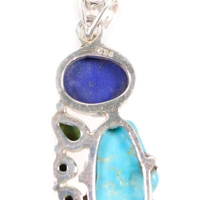 2 PC Sterling Turquoise, Gaspeite and Lapis Pendant & Ring, Size 6