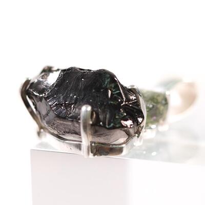 2 PC Sterling Moldavite, Shungite and Meteorite Pendant & Ring, Size 7.5