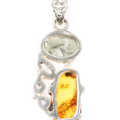 2 PC Sterling Amber & Moldavite Pendant & Ring, Size 9.5