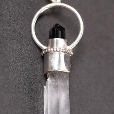 Sterling Onyx & Raw Quartz Pendant