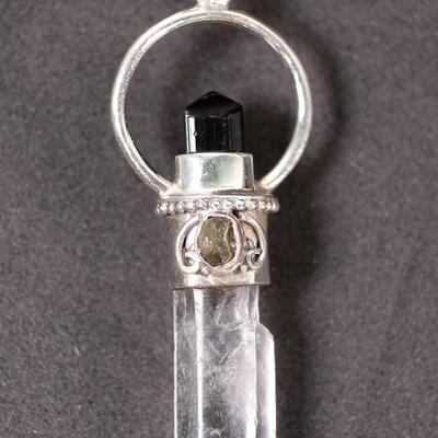 Sterling Onyx & Raw Quartz Pendant