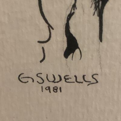 G. S. Wells artwork 16.5â€ wide x 20.5â€ high - Original Pen and Ink drawing