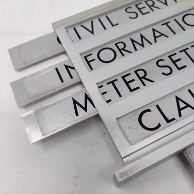 VINTAGE METAL OFFICE/BANK/GOVERNMENT TELLER COUNTERTOP SIGN INSERTS