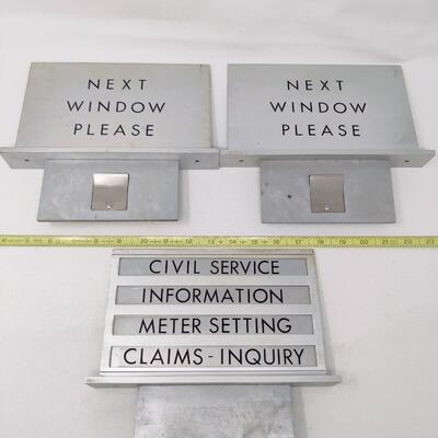 VINTAGE METAL OFFICE/BANK/GOVERNMENT TELLER COUNTERTOP SIGN INSERTS