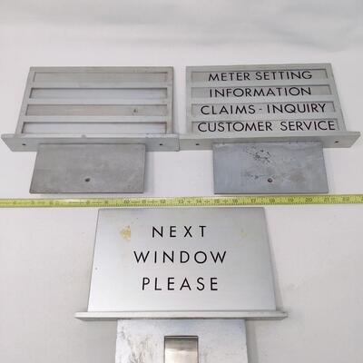 VINTAGE METAL OFFICE/BANK/GOVERNMENT TELLER COUNTERTOP SIGN INSERTS