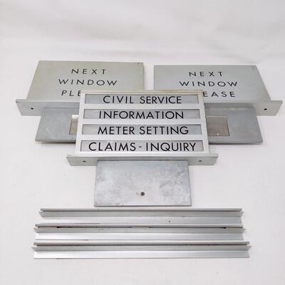 VINTAGE METAL OFFICE/BANK/GOVERNMENT TELLER COUNTERTOP SIGN INSERTS