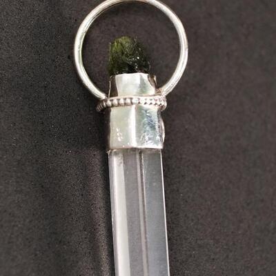 Sterling Moldavite, Amethyst & Quartz Point Pendant