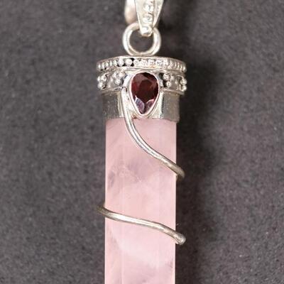 Sterling Garnet & Pink Quartz Point Pendant