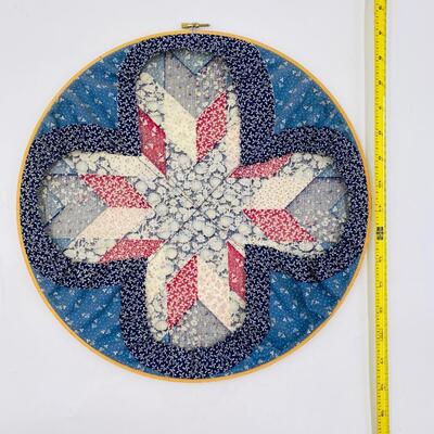 PRETTY QUILTED HEART PIECE ON EMBROIDERY HOOP