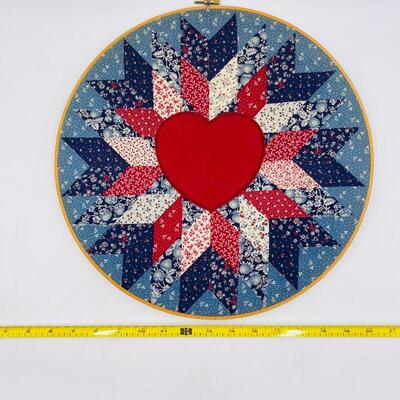 PRETTY QUILTED HEART PIECE ON EMBROIDERY HOOP