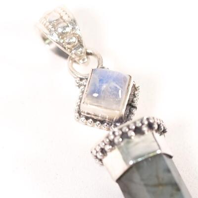 Sterling Moonstone & Labradorite Point Pendant