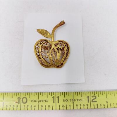 GOLD TONED APPLE BROOCH