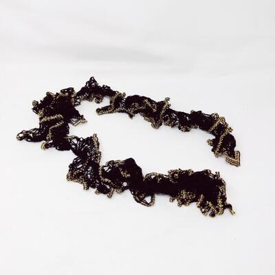 CROCHETED RUFFLE BLACK AND GOLD TRIM SCARF