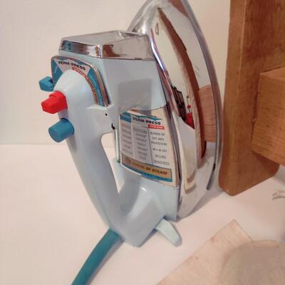 VINTAGE GE SURGE OF STEAM IRON W/ PORTABLE SMALL IRONING BOARD