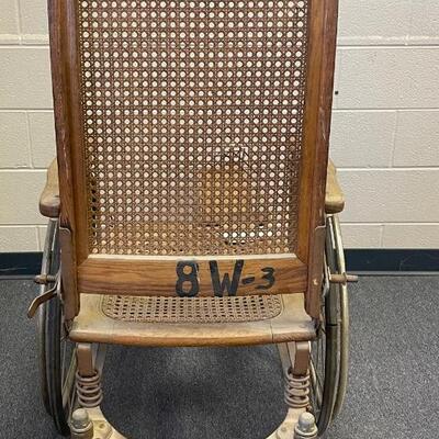 Antique wood wicker adjustable wheelchair
