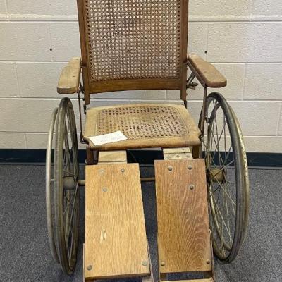 Antique wood wicker adjustable wheelchair