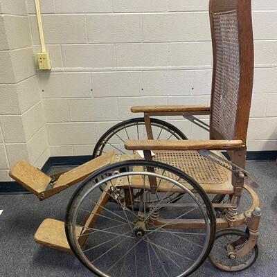 Antique wood wicker adjustable wheelchair