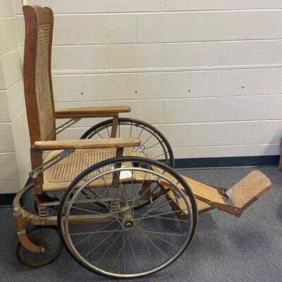 Antique wood wicker adjustable wheelchair