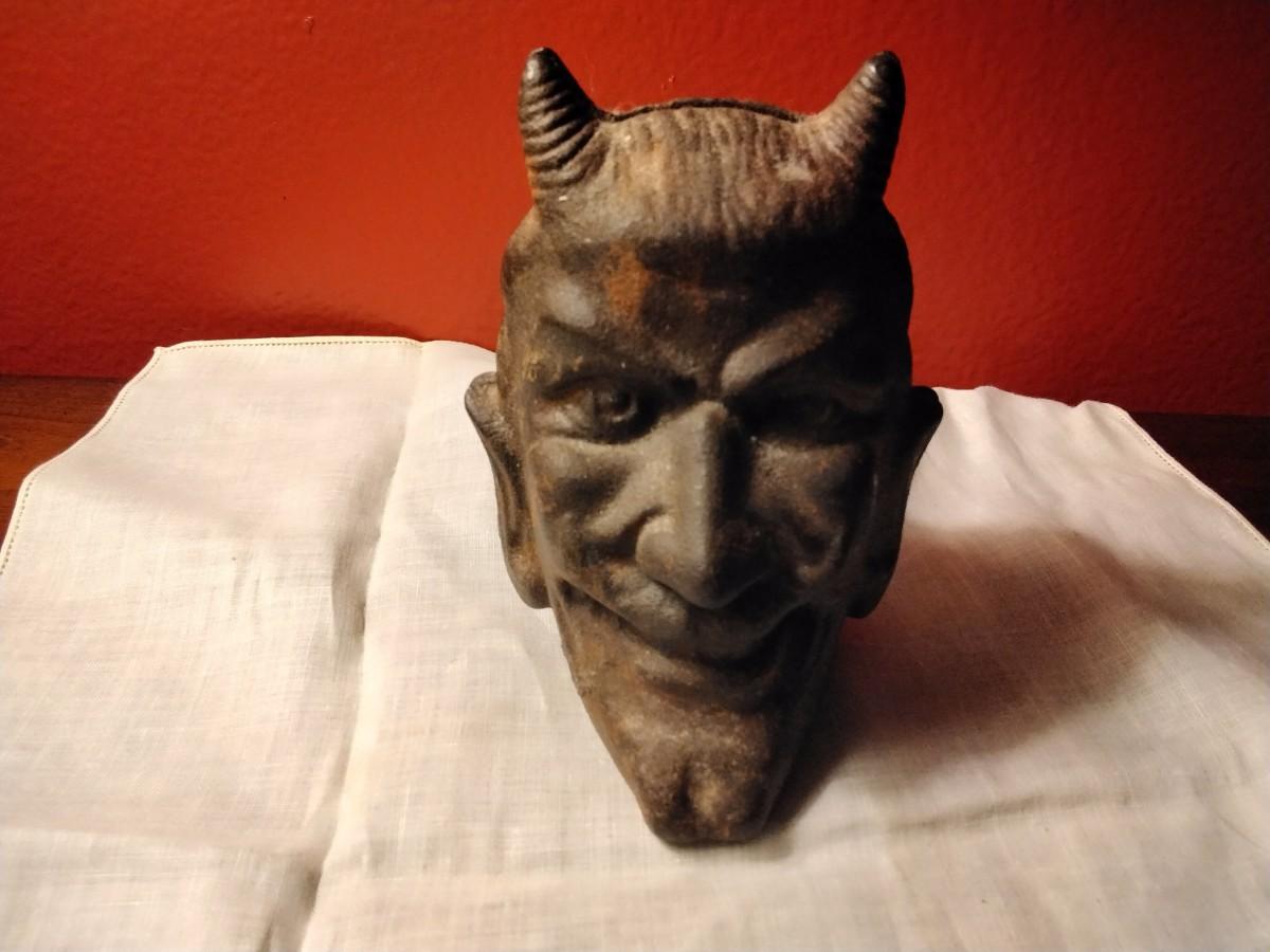 1930's AC Williams Cast Iron 2 Faced Devil Head Bank