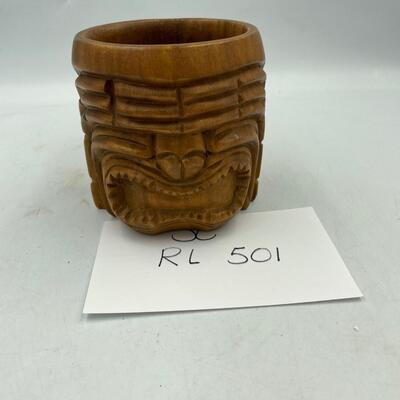 Wooden tiki face mug