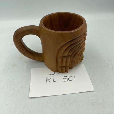 Wooden tiki face mug
