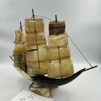 Hand carved horn schooner clipper ship