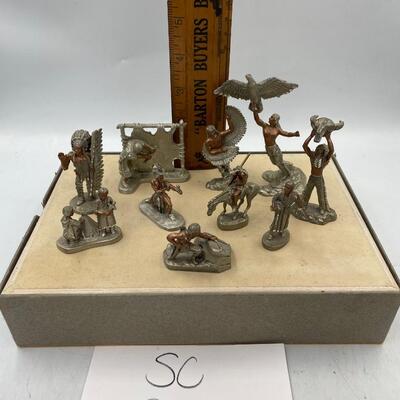 Pewter copper figurines of Native American Indians-set of 10