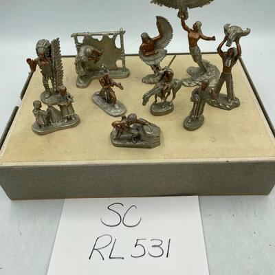 Pewter copper figurines of Native American Indians-set of 10