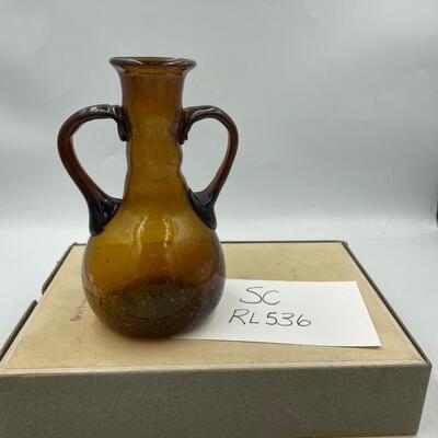 Amber glass double handed vase